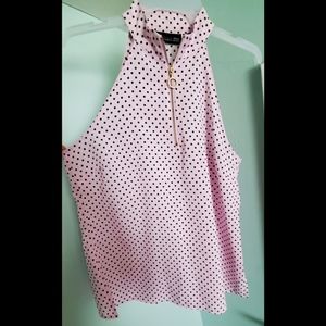 Pink with black polka-dots high neck zip up shirt